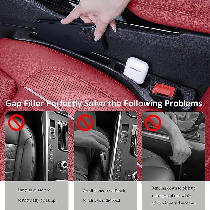 Car Seat Gap Filler 2 Pack, No Drop Seat Guard for Cars SUVs & Trucks, Car Accessories Interior for Between Seat and Console, Prevent Stop Cellphone Wallet Keys Coins and Card from Dropping