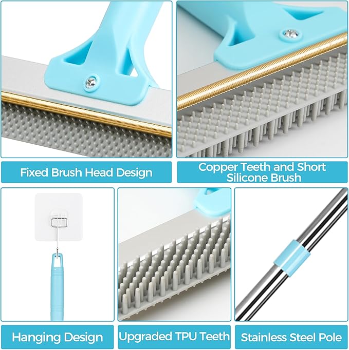 Carpet Rake for Pet Hair Removal, 2026 Upgraded Reusable Pet Hair Remover Broom, 54’’ Adjustable Long Handle Dog & Cat Carpet Rake,2 Pcs Carpet Brush Rake for Rugs, Mats, Couch, Furniture