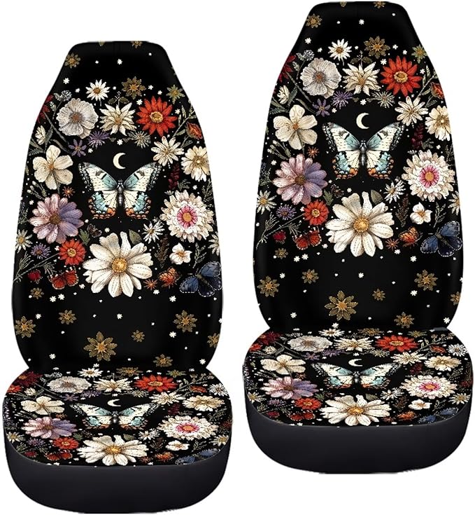 BIGCARJOB Art Butterfly Car Seat Cover Full Set Auto Front Seat Protectors Vehicle Bucket Seat Pad,Butterfly Car Interior Accessories,Fit Most Vehicle,Cars,Sedan