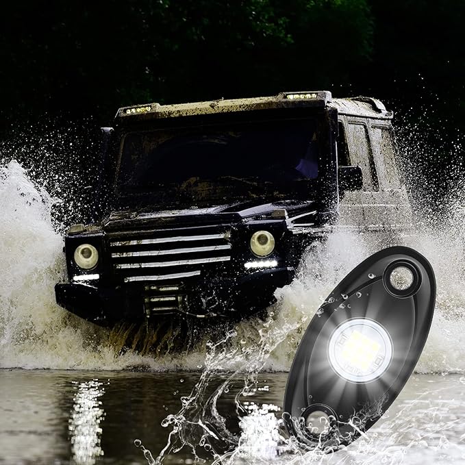 Macarrie 12 Pods Rock LED Lights for Car SUV Underglow Lights Waterproof Neon Trail Rig Lamp Lighting for Truck Motorcycle Boat ATV UTV and More(White)
