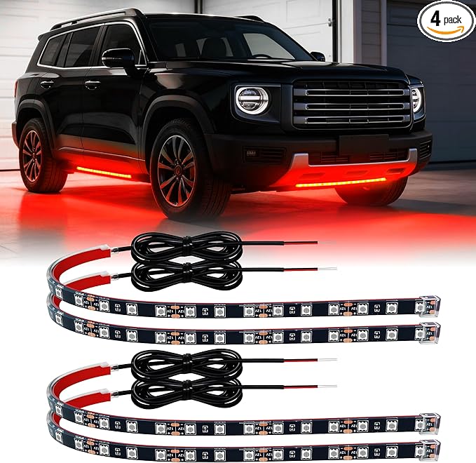 LED Strip Lights 12V Cuttable IP68 Waterproof 12 Inch Interior Exterior Underbody Light for Car SUV Truck Motorcycle Boat Golf Cart 18 SMD 5050 Red 4 Pack