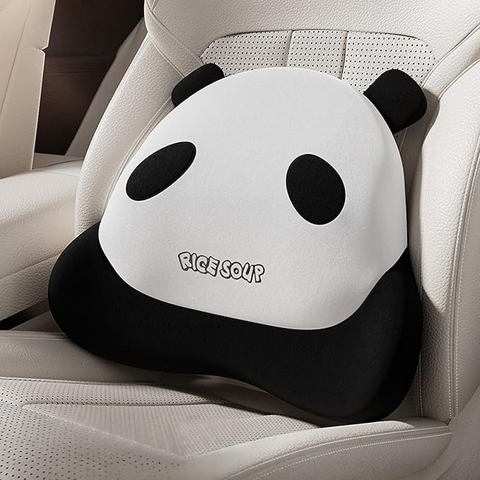 Cute Panda Car Neck Pillow & Lumbar Support Memory Foam Cushion for Driving Adjustable Headrest Waist Pillow for Most Seats (Black, Backrest)