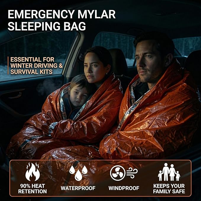 Emergency Sleeping Bag for Survival: 2 Pack Thermal Bivy Sack - 90% Heat Retention in 3 Seconds - 15°C Perceived Temperature Increase - 95% Full-Body Coverage for Family Camping