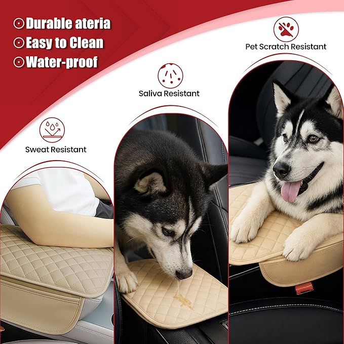 Upgraded Car Middle Center Console Cover,Microfiber Leather Car Armrest Cover Cushion with 2 Storage Bags,Universal Car Armrest Storage Box Car Interior Accessories for Most Vehicles (Beige)