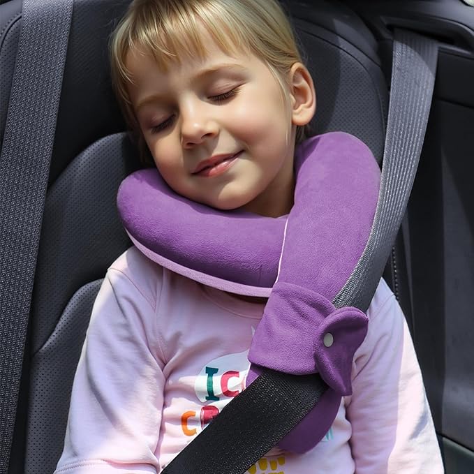 Kids Travel Neck Pillow, Toddler Travel Pillow for Car & Airplane and Head & Chin Support, Comfortably Travel Neck Pillow for Road Trip Sleeping, Gifts for Toddler/Kids (Deep Purple & Light Purple)