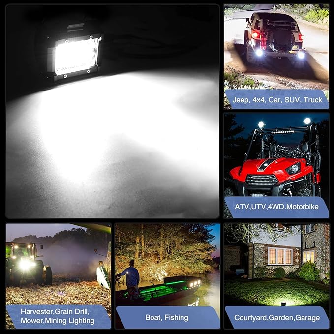 Nilight Led Light Pods 2PC 4Inch 60W Flood Spot Combo Triple Row Driving Lamp Roof Bumper Off Road LED Work Lights Pods for Van Camper Wagon Car Pickup Golf Cart ATV UTV SUV Truck Boat 4x4