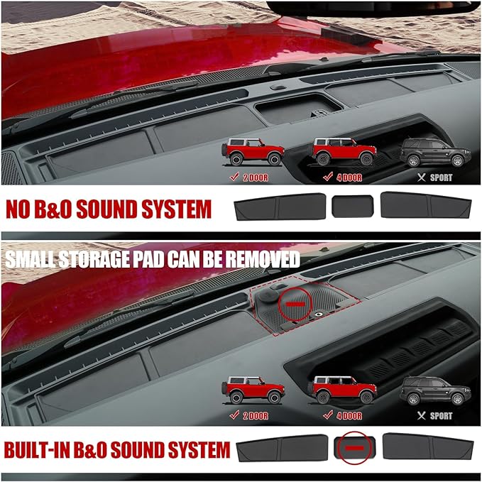 Mabett Car Dash Non-Slip Rubber Pad 3 PCS for Ford Bronco Accessories 2021 2022 2023 2024, Non-Slip Shock Proof Dashboard Mat fit Bronco 2/4-Door, Car Interior Cover Tray
