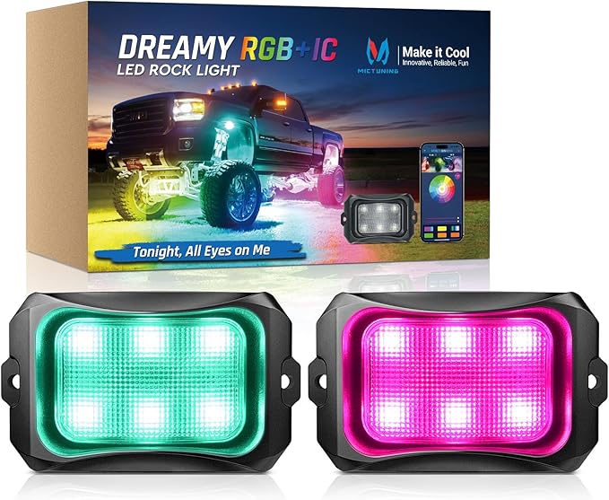 MICTUNING C2+ RGB+IC Chasing Color Rock Lights, IP68 Waterproof, 2 pcs Replace Rock Neon Light (Not Inlcude Controller)