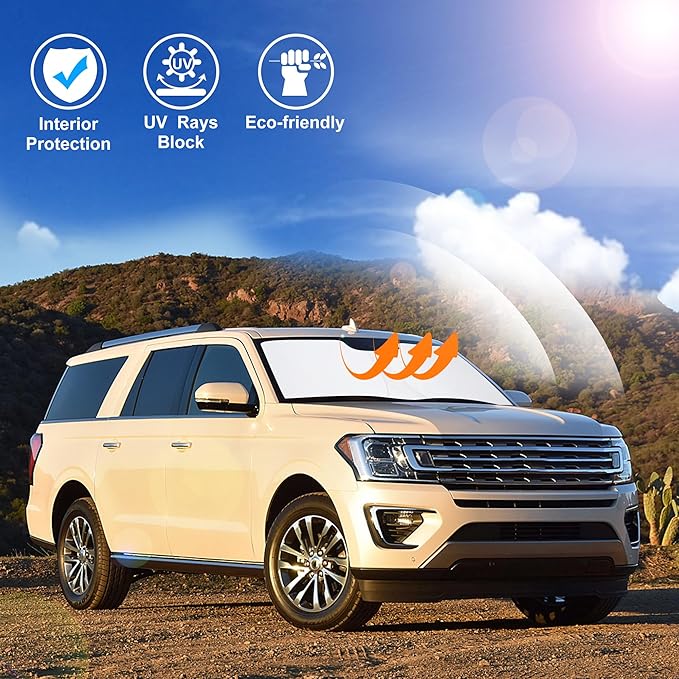 Windshield Sun Shade Custom Fit for 2018-2024 2025 Ford Expedition SUV Accessories Foldable Sunshade Sun Blocker Protect Car from Sun Rays & Heat Damage Keep Car Cooler