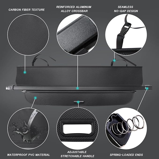 Cargo Cover for Volkswagen VW Tiguan 2024-2018 (Not Fit 2026 Tiguan) Accessories Retractable Trunk Cover Security Shielding Shade Cargo Luggage Cover Trunk Privacy Protection