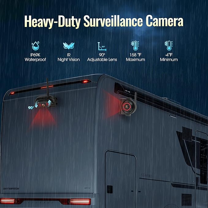 Wireless RV Backup Camera System 7" 1080P Touch Screen & 3 Cameras, Compatible with Furrion Pre-Wired Plug, DVR Monitor & Waterproof Night Vision Rear Side View Camera for Trailer Truck, A13
