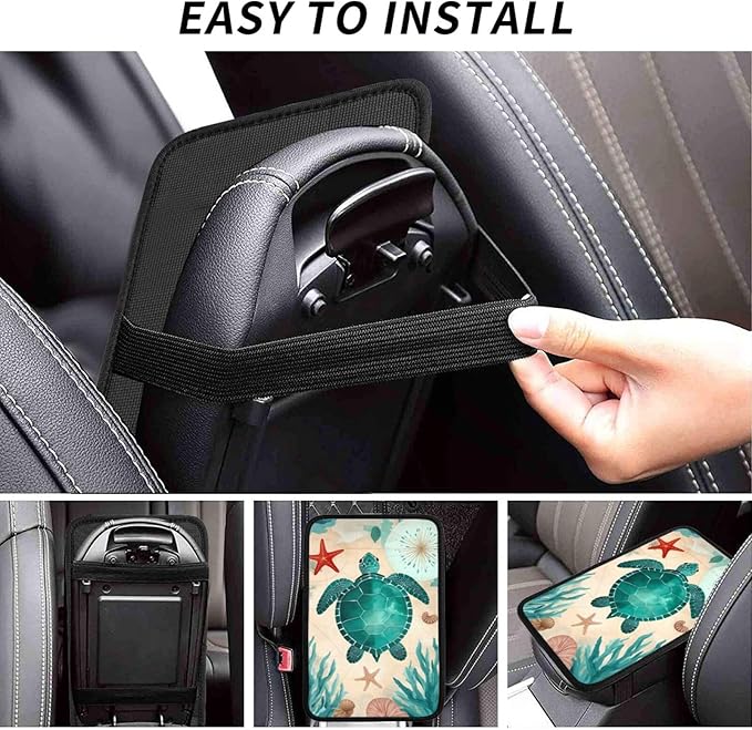 Universal Car Center Console Cushion Pad, Chubby Sea Turtle Soft Waterproof Car Center Console Cover Auto Armrest Seat Box Cover Protector for Most Vehicle SUV Truck Car