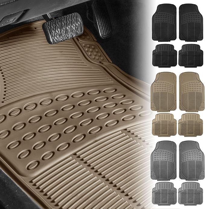 FH Group Climaproof™ Trimmable Non-Slip Vinyl Floor Mats Full Set - Universal Fit for Cars Trucks and SUVs (Beige) F11306 + F16400