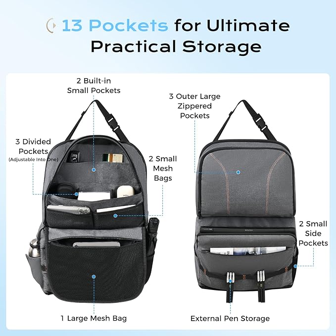 Coverado Backseat Car Organizer 2 Packs, Heavy-Duty Durable Dual-Way Use Car Back Seat Organizer Waterproof with Multi Pockets, Zipper Closure Design, Protect Valuables from Spills, Keeps Car Tidy