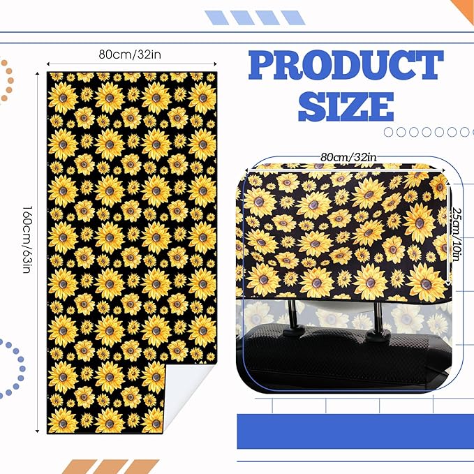 2 Pack Car Seat Towel Covers with Storage Bag 63 x 32 Inch Athletic Running Towel Seat Sweat Washable Non Slip Cover Gift for Car Outdoor Sport Activities (Sunflower)