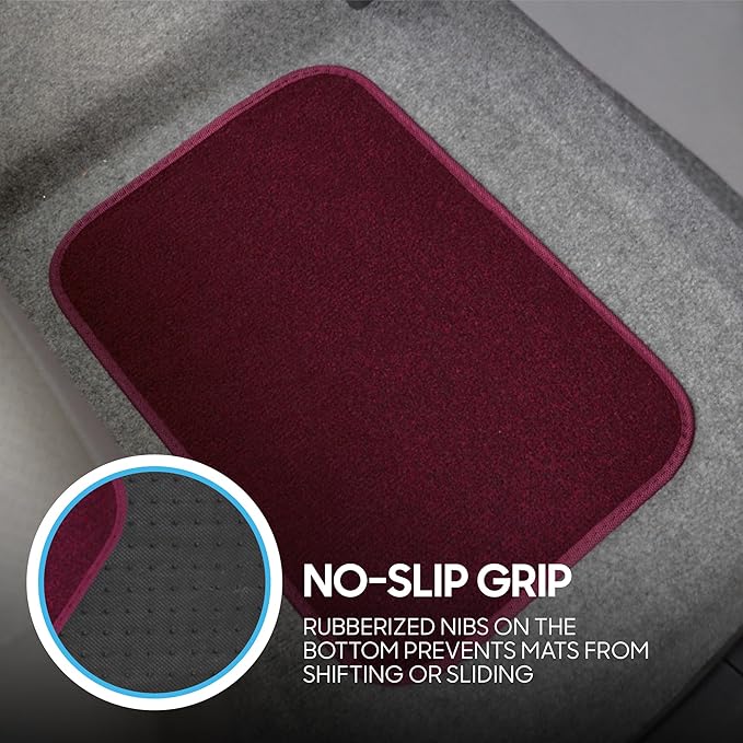 BDK MT-100-BD Burgundy Red Carpeted 4 Piece Car SUV Floor Mats With Vinyl Heel Pad Car Vehicle Universal Fit