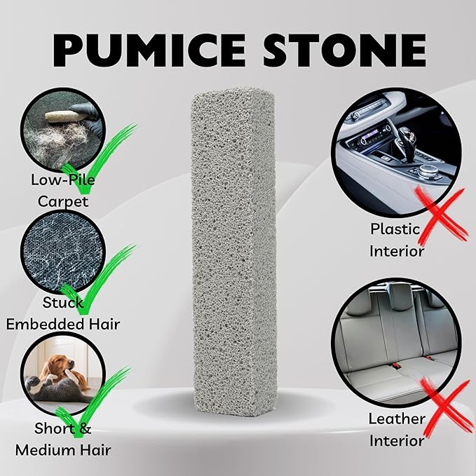 Miyake 3-in-1 Pet Hair Remover Rubber Brush with Squeegee, Cat and Dog Hair Remover Pumice Stone Tool, Lint & Carpet Cleaner for Couch, Furniture, Clothes, Pet Bed, Car Detailing Supply & Home Tools