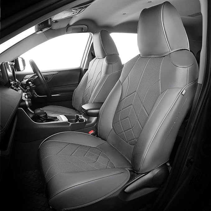 for Toyota RAV4 Seat Covers 2019 2020 2021 2022 2023 2024 2025 RAV 4 LE XLE Limited XLE Premium (Gas not for Hybrid) - Custom Leather Car Seat Covers Full Set - BlackGrey