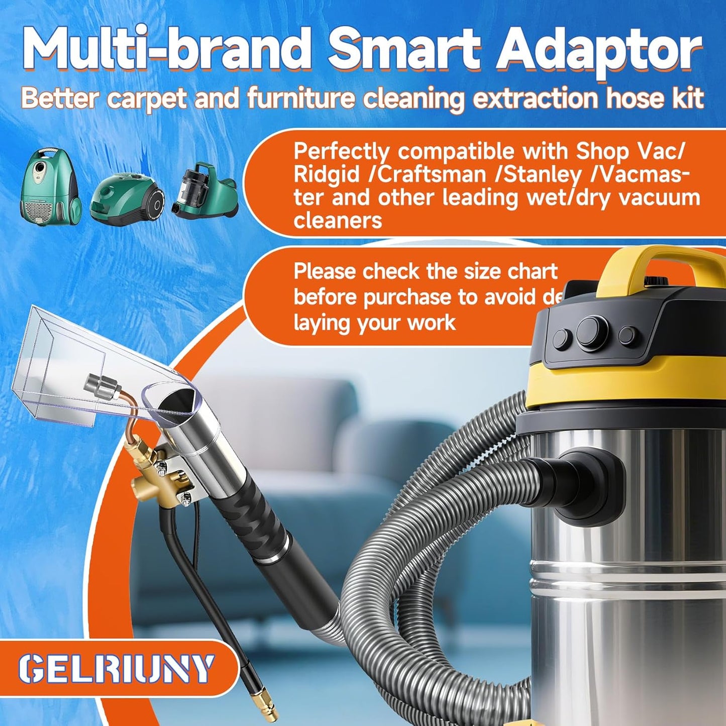 Upgraded Vacuum Cleaner Extractor Kit Compatible with Shop Vac, Carpet and Upholstery Cleaning Extractor Hose Kit with Wand, Hose, and Adapter for Home and Car Cleaning, 10-Ft Vacuum Cleaner Hose