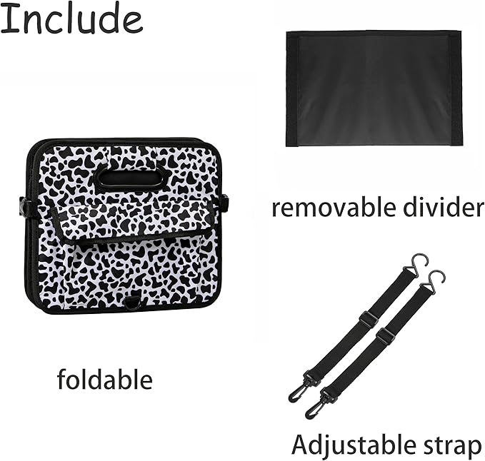 AOKJOY Car Trunk Organizer Car Storage Organizer Collapsible Multi Compartment Car Organizer Adjustable Straps Car Organizer for SUV(Cow)