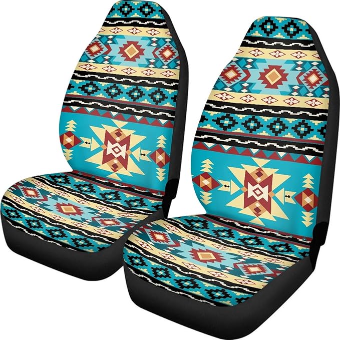 ELEQIN Car Seat Covers, Seat Cover Front Car Seat Cushion, Blue Aztec Geometric Front Auto Protector Universal Fit Most Cars, Automotive Interior Accessory