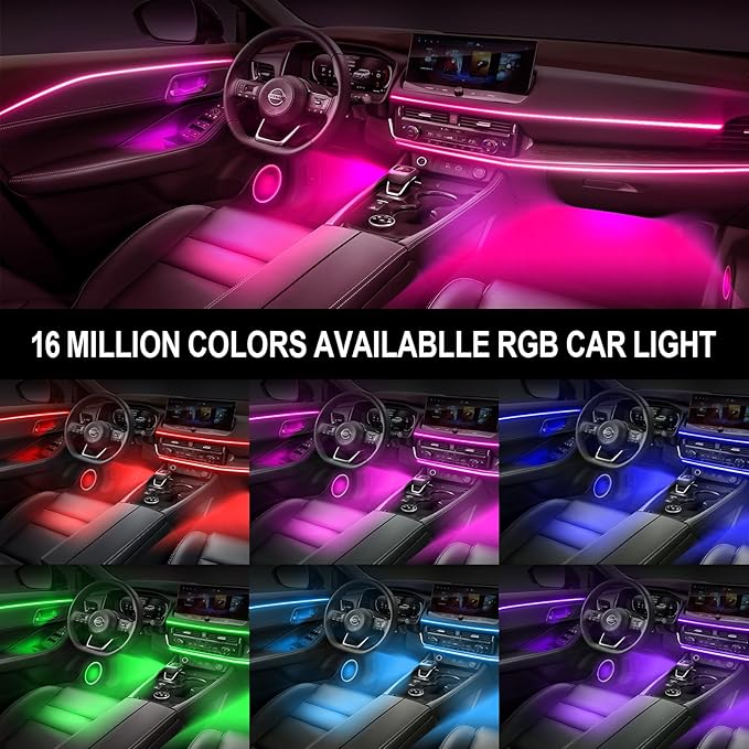 RGB Acrylic Ambient Lighting Car Lights, LED Strip Lights with APP Control, 593 LEDs Interior Car Lights, 6 in 1 Neon Car Ambient Neon Light Kits