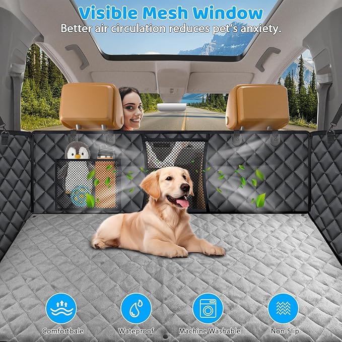 URPOWER 2026 Upgraded Back Seat Extender for Dogs - Large Hard Bottom Dog Car Seat Cover Holds 550lbs, Waterproof Dog Hammock Pet Bed with High-Density Foam Non-Slip Backseat Protector