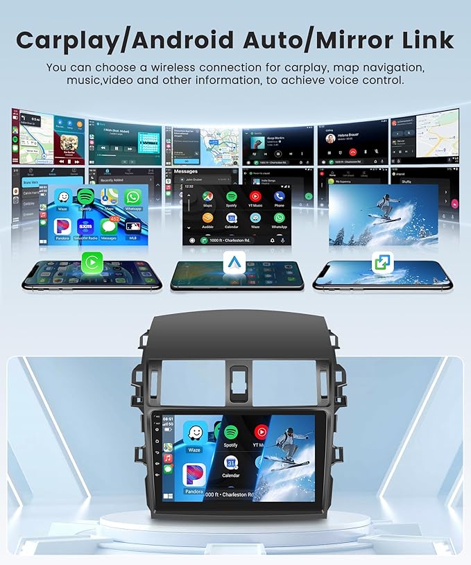 4Core 4G+64G Android 15 Car Radio for Toyota Corolla 2009-2013 Car Stereo Wireless Carplay, Rimoody 9'' HD Touchscreen Mirror Link GPS Navigation 5G-WiFi Bluetooth FM/RDS EQ-32 SWC Backup Camera