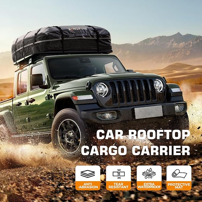 Car Rooftop Cargo Carrier Bag, Waterproof 20 Cubic Feet Car Roof Luggage Carrier for All Vechicles with/Without Racks, Includes Anti-Slip Mat, 8 Reinforced Straps, 6 Door Hooks, Luggage Locks (Black)