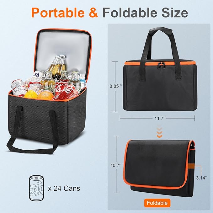 Portable Soft Cooler Bag, Collapsible Insulated Leak-Proof Car Cooler Bag, Insulated Ice Chest with Waterproof Zipper, Leak-Proof Organizer for Cars, Fits Most Vehicles, Orange