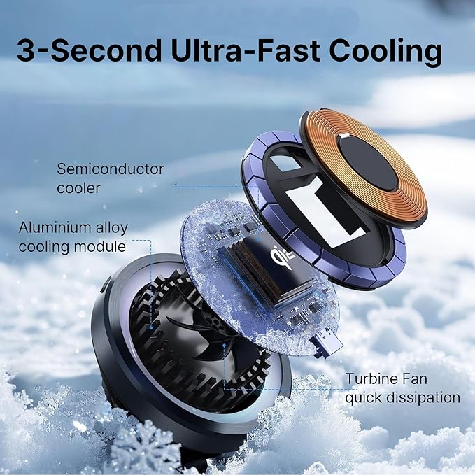 Qi2 Certified 15W Wireless Car Charger with Peltier Cooling, MagSafe Compatible Magnetic Car Mount, Strong N52 Air Vent Phone Holder for iPhone 17/16/15/14 Pro Max, Galaxy S26/S25(Harp Seal)