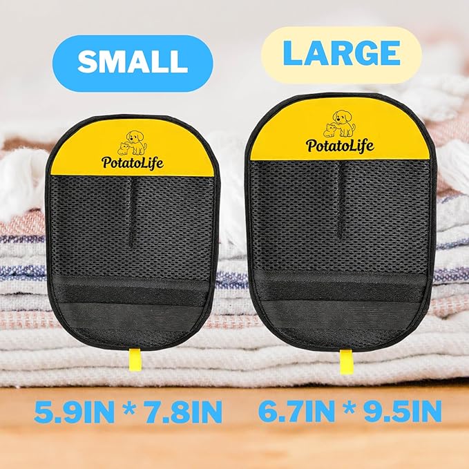 PotatoLife Pet Hair Removal Glove Upgraded Reusable Electrostatic Washable Fur Remover for Dogs Cats, Grooming Mitt for Couch, Sofa, Furniture, Carpet, Clothing and Car Seat, 2-Pack Large