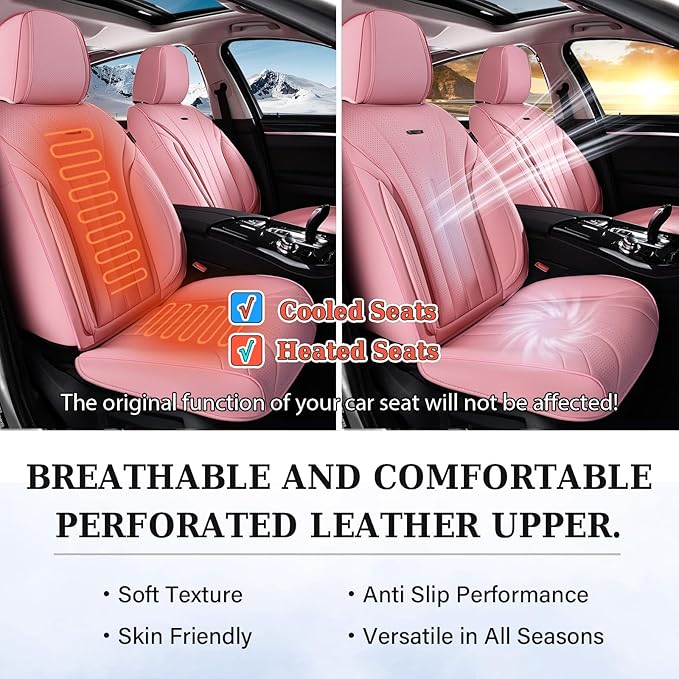 Coverado Pink Seat Covers for Cars, 2 Pack Leather Car Seat Covers, Luxury Waterproof Seat Covers, Front Car Seat Protectors, Driver Car Seat Cushions, Front Seat Covers Universal Fit for Most Cars