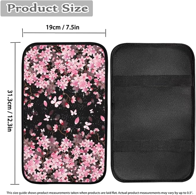 Cute Cherry Blossom Auto Armrest Box Cover Car Armrest Storage Box Mat Center Console Armrest Soft Pad Fits for Most Vehicle,SUV,Truck