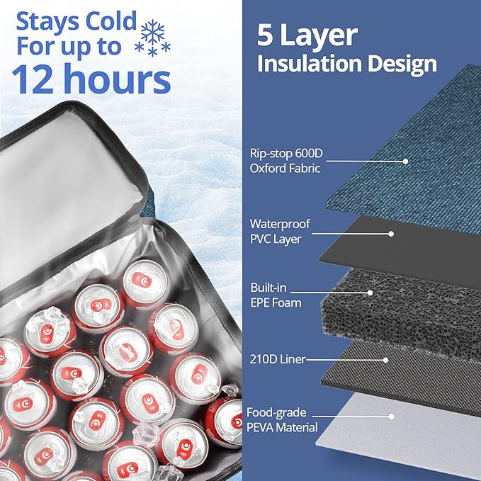 Maelstrom Portable Collapsible Soft Cooler Bag – 24/30/60 Cans Double-Deck Leakproof Ice Chest for Beach, Camping & Grocery