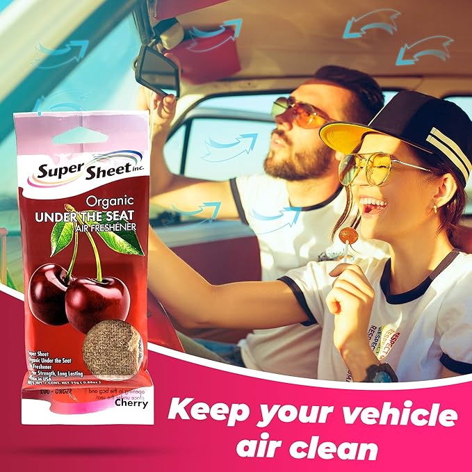 Super Sheet, Organic Under the Seat Car Air Freshener, Long Lasting Fragrance, Cherry Scent, 3 Pack