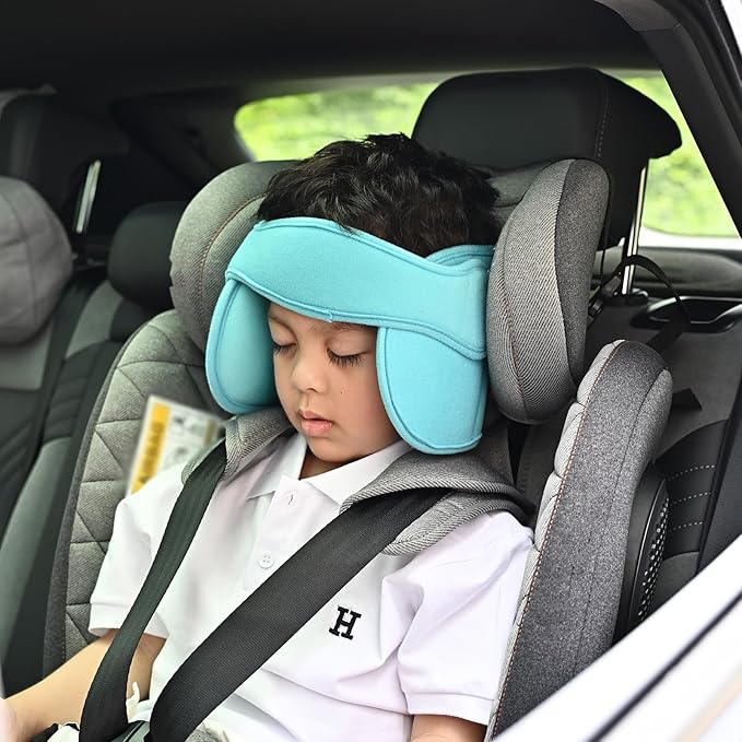 LETTON Adjustable Child Car Seat Head Support Band, Soft Kids Head Holder Head Strap, Safety Head & Neck Pillow Support - A Comfortable Sleep Solution, Lake Blue