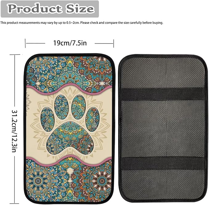 Suobstales Boho Mandala Paw Print Car Armrest Pad Soft Center Console Arm Rest Protector Cover Universal Car Interior Accessories Decoration