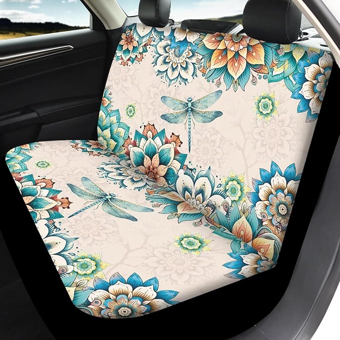 KEIAHUAN Boho Mandala Dragonfly Car Seat Cover for Women Universal Non-Slip Car Seat Protector Front/Rear Seat Cover Fits for Truck SUV Sedan Van