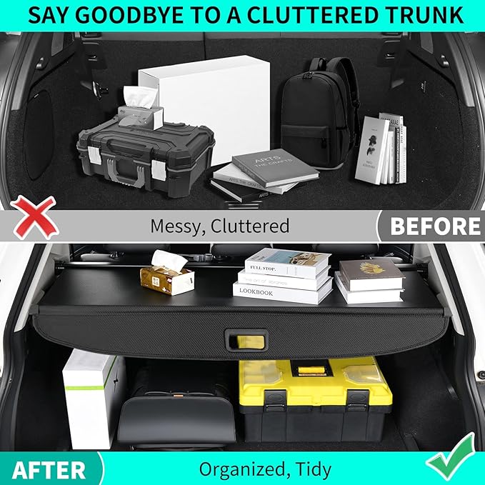 Tecoom Cargo Cover fit for Chevy Blazer EV 2024 Accessories, Retractable Rear Trunk Cover Luggage Security Shade, Anti-Peeping Privacy Screen Protector, Carbon Fiber Texture
