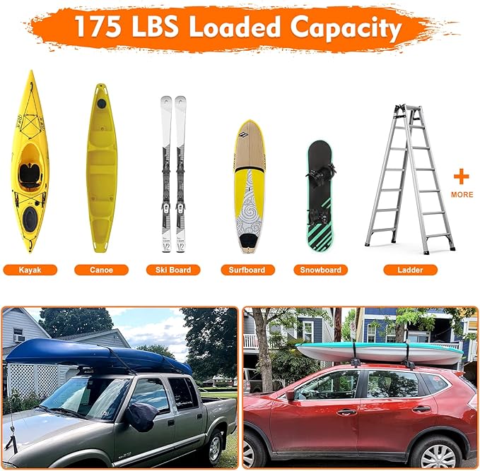 Soft Roof Rack Pads, Universal Car Rooftop Luggage Carrier Capacity Load 176lb, for Kayak, Surfboard, SUP, Canoe, with Tie Down Strap, PP Rope, Quick Loop Strap and Storage Bag