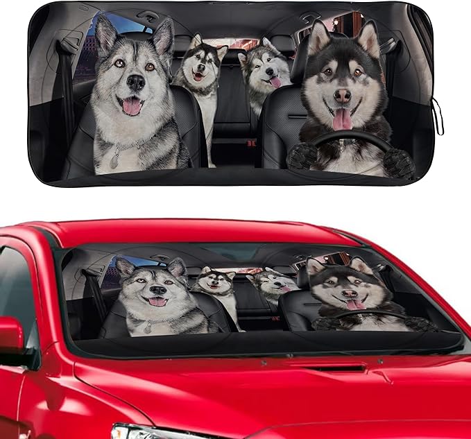 Alaskan Malamute Dog Windshield Sunshade for Car SUV Truck Foldable Uv Ray Reflector Front Window Sun Shade Visor Shield Cover -59" X 31"