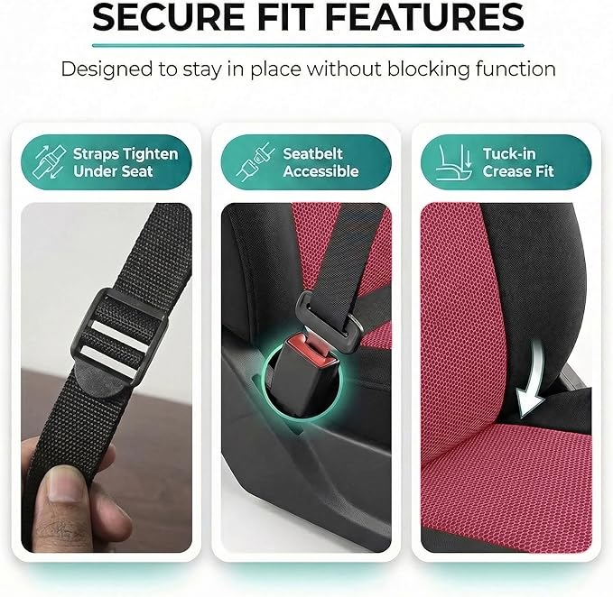 FH Group Full Set Car Seat Covers Classic Cloth Universal Fit Burgundy Seat Covers,Washable High Back Combo Small Car Seat Cover Design Front Seat Covers Automotive Seat Cover for SUV, Sedan, Vans