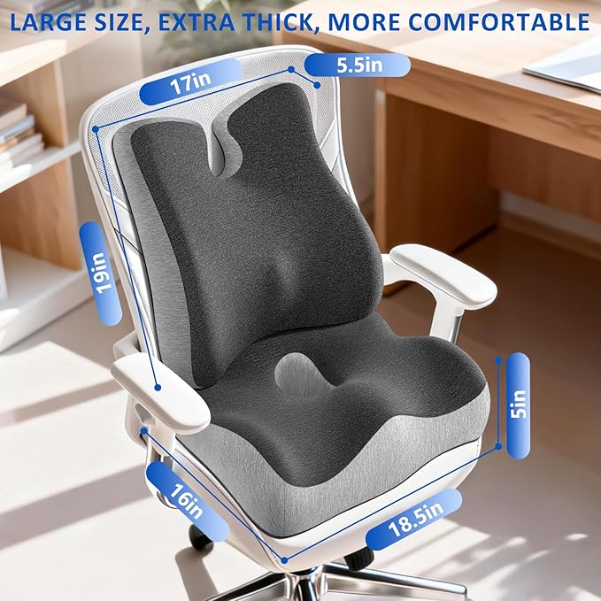 Lumbar Support Pillow for Office Chair,Seat Cushion with Back Support,Office Chair Cushion for Tailbone Pain,Sciatica and Hemorrhoid Relief (Grey)