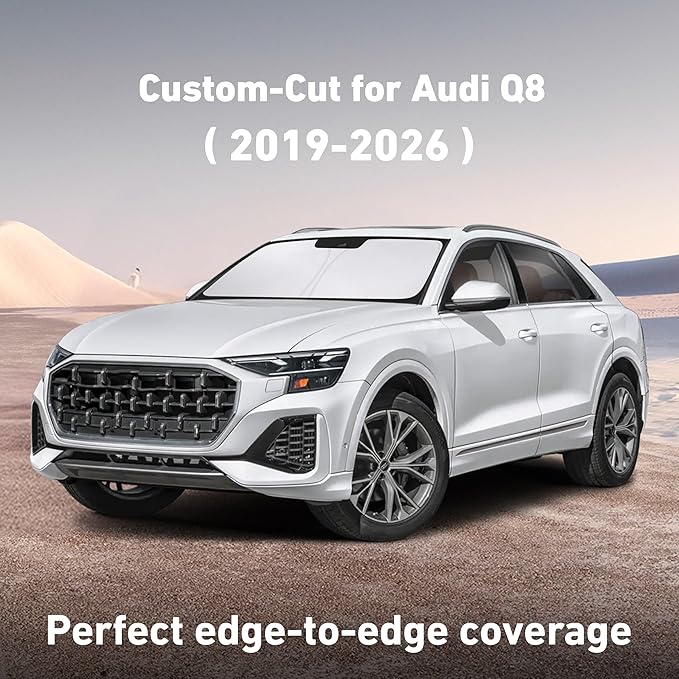 EcoNour Windshield Sunshade Compatible for Audi Q8 2019-2024 2025 2026, Sun Visor for Front Windshield & Window Sun Shade Cover, UV Heat Blocker & Protector, Car Accessories