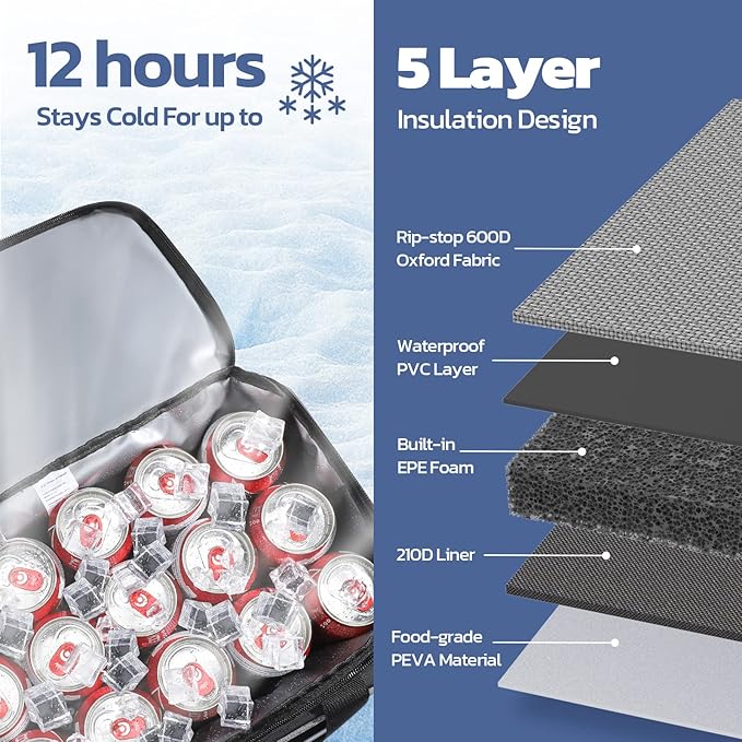 Maelstrom Portable Collapsible Soft Cooler Bag – 24/30/60 Cans Double-Deck Leakproof Ice Chest for Beach, Camping & Grocery