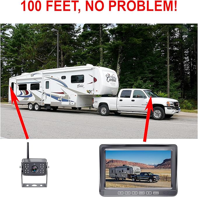 4Ucam HD 1080P Digital Wireless Backup Camera + 7" DVR Monitor Quad-View Compatible for Voyager Wisight Prewire RV, Trailer, 5th Wheels IR Night Vision