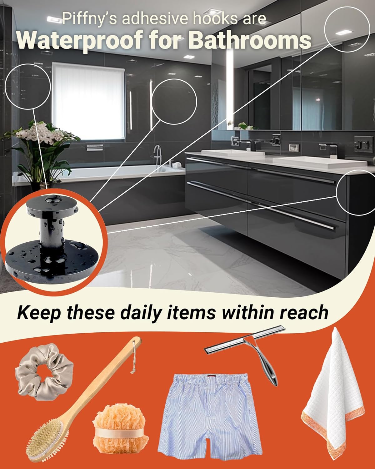 Round Adhesive Hooks for Hanging Towels, Clothes, Keys, and Robes in The Bathroom, Shower, Closet, Kitchen, and on Doors, Cabinets, and Countless Other Places - Black - 4 Pack