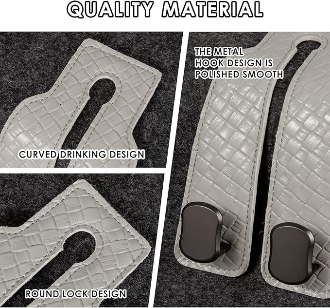 KINIVA Car Seat Headrest Storage Hooks, Set of 2, Suede PU Leather, Double Hooks (07-Grey)