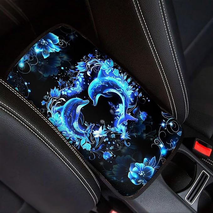 Blue Dolphin Car Armrest Pads Car Armrest Cushion Arm Rest Covering Car Middle Console Covers Non Slip Universal Fit for Truck Auto SUV Car Accessories